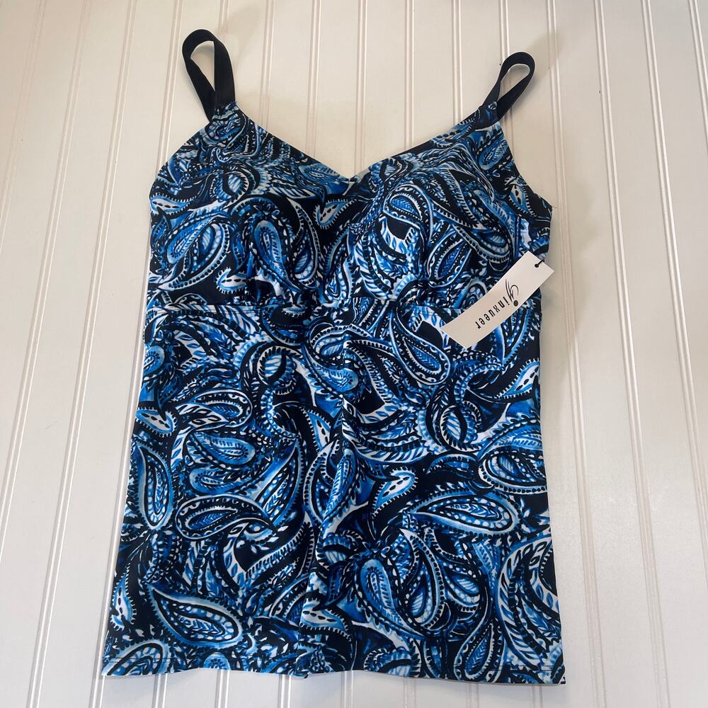 NWT Jinxueer Blue Paisley Print Tankini Top Only Beach Pool Swimsuit Womens 16